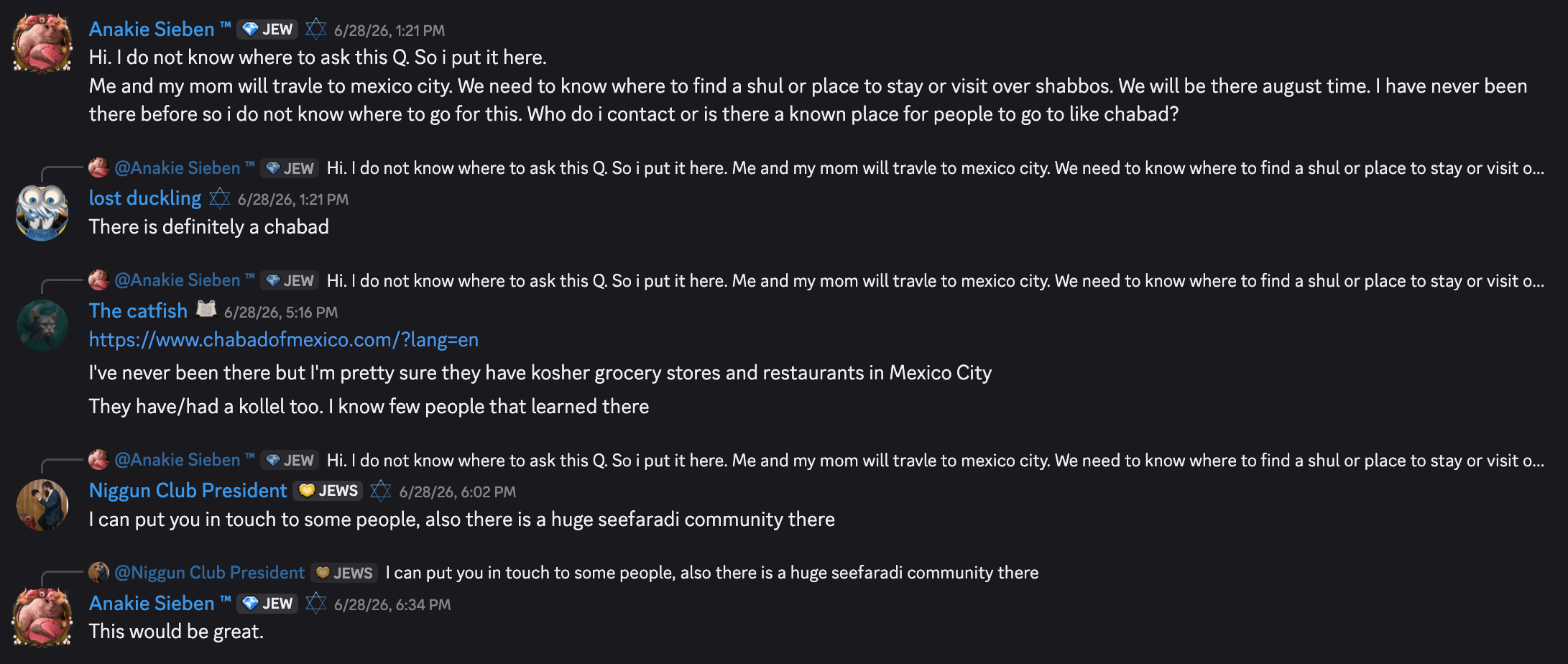 Members of the Jewish Community Server helping someone find a shul for Shabbos in Mexico City